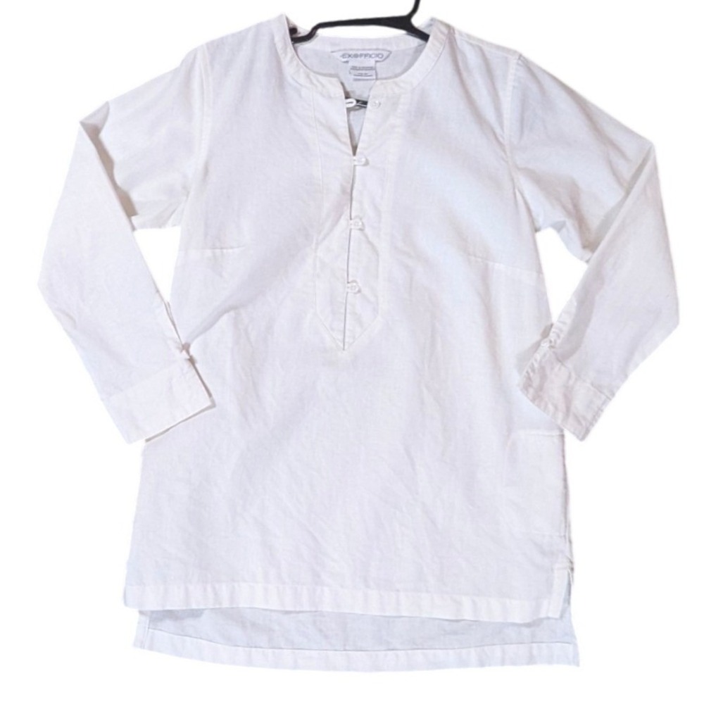 ExOfficio Tunic Women Medium White Long Sleeve Henley Button Front Casual Travel